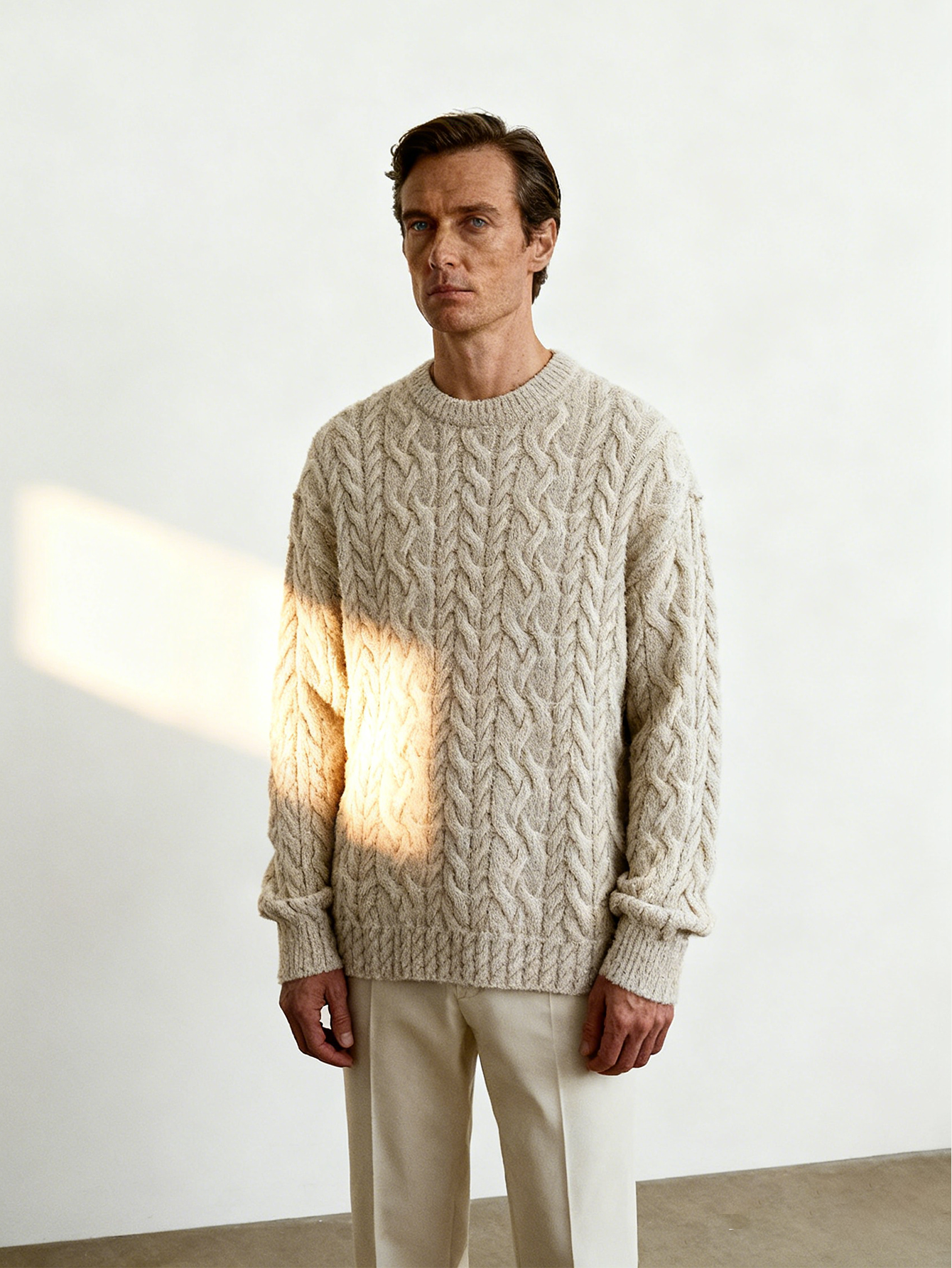 Crewneck Cable Knit in Cashmere