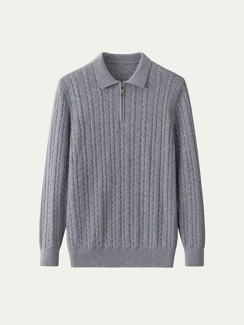 Cable-Knit Cashmere Zip Sweater
