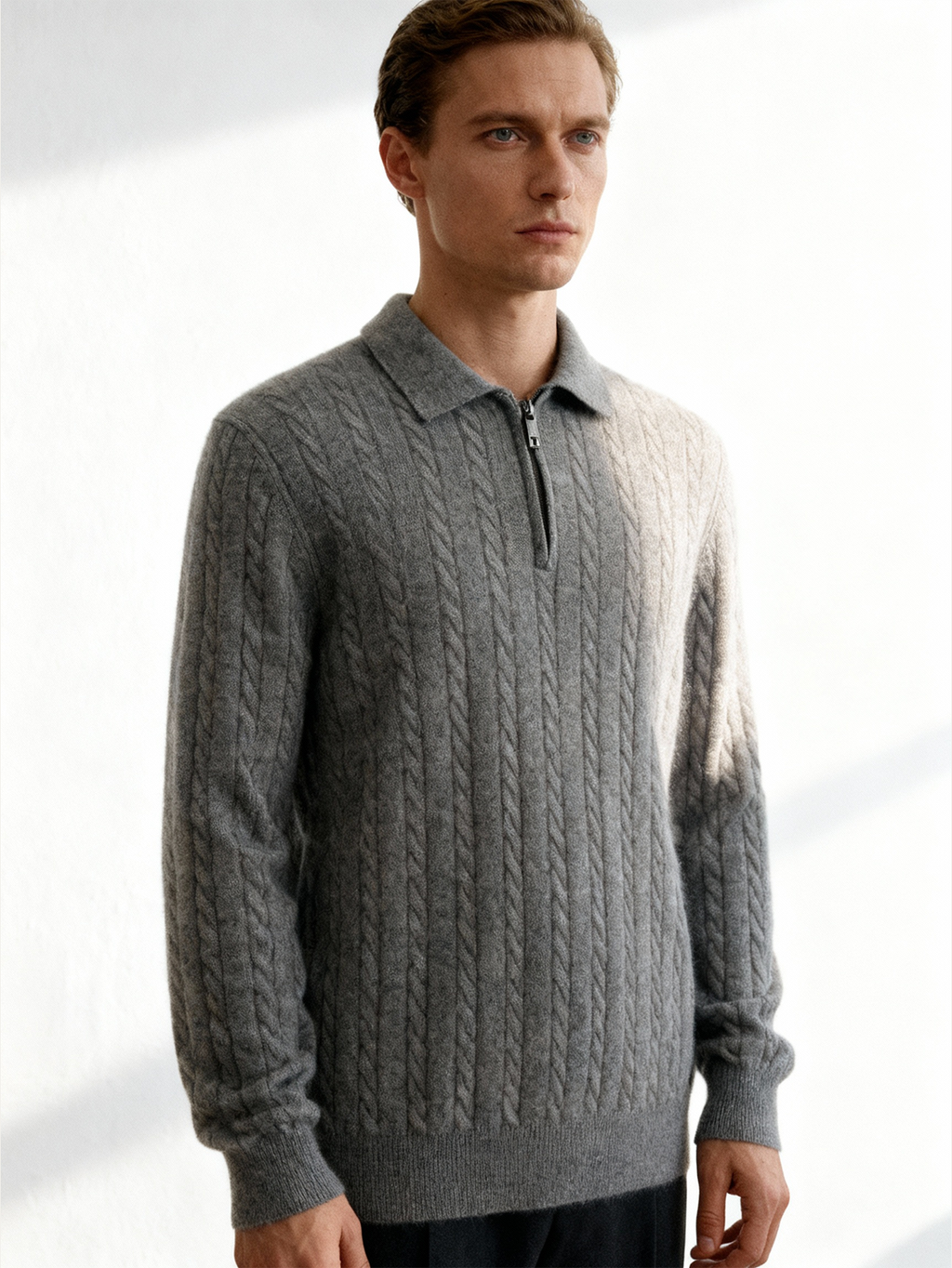 Cable-Knit Cashmere Zip Sweater
