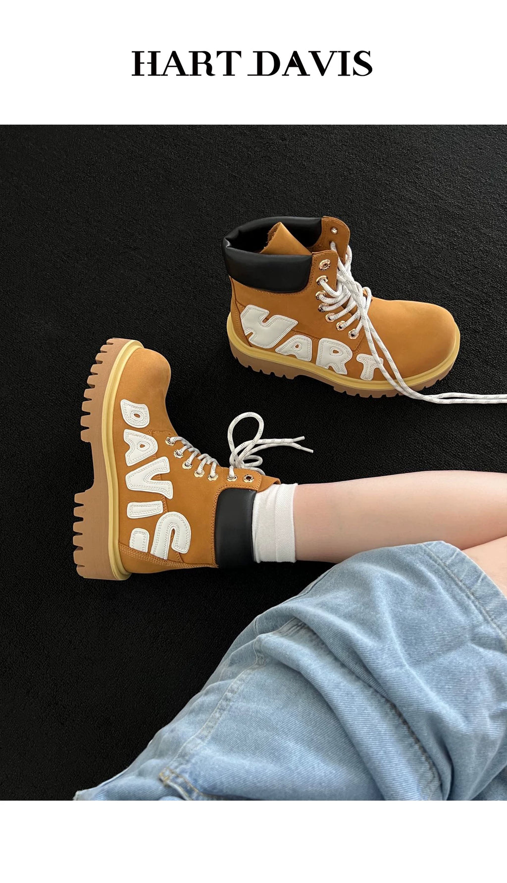 HART DAVIS cowhide Martin short boots autumn and winter thick-soled tooling rhubarb boots men and women the same